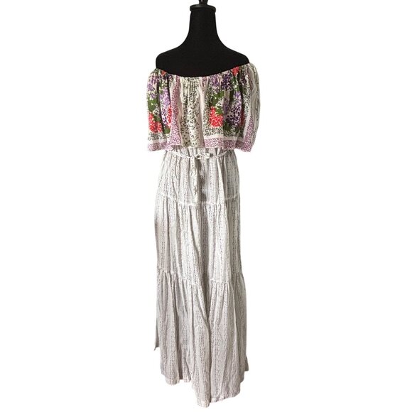 Maurice Antaya Intuition Floral Dress Small '80's Off-Shoulder Maxi Small - Picture 2 of 9